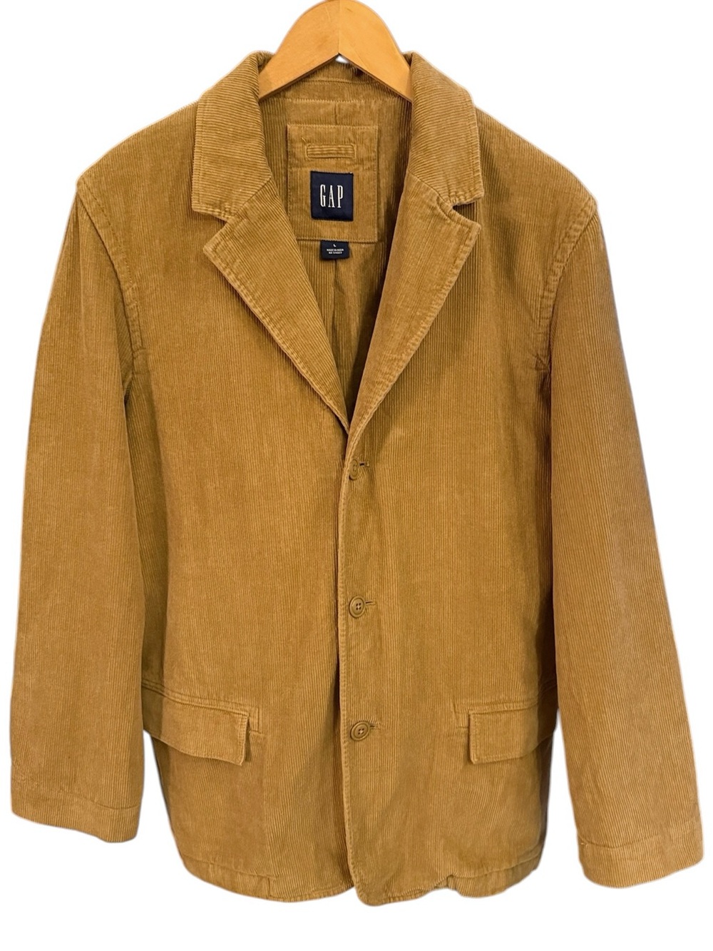 Vintage 2003 GAP Corduroy Blazer Large Camel Tan 3-Button Sport Coat Jacket